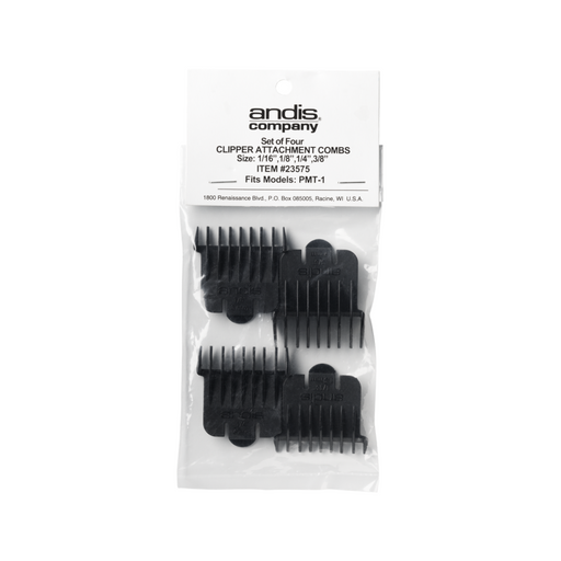 ANDIS T-Blade ONLY Snap-on Blade Attachment Combs, 4- Combs; Sizes 1/16 in., 1/8 in., 1/4 in., 3/8 in.