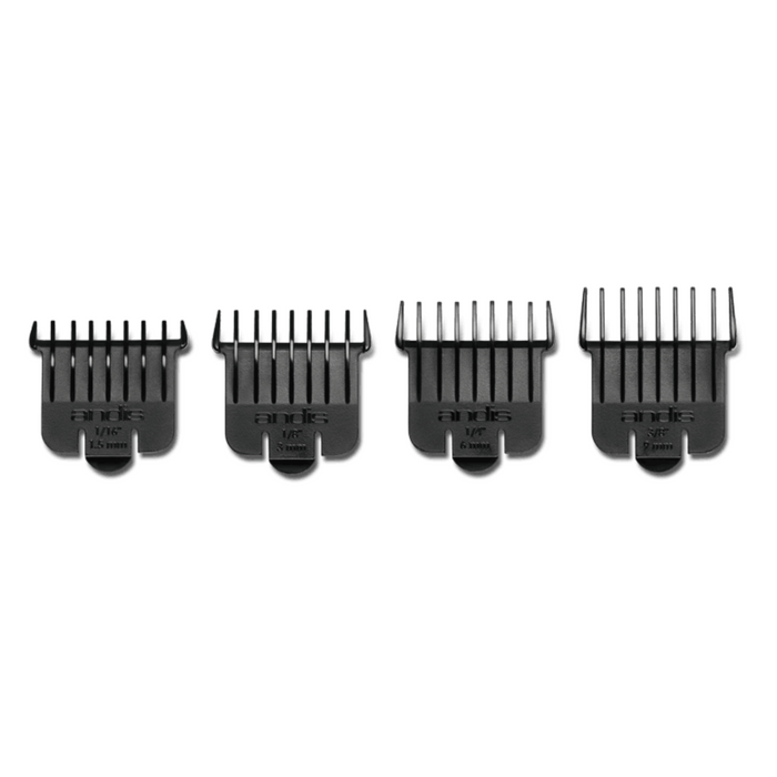 ANDIS T-Blade ONLY Snap-on Blade Attachment Combs, 4- Combs; Sizes 1/16 in., 1/8 in., 1/4 in., 3/8 in.