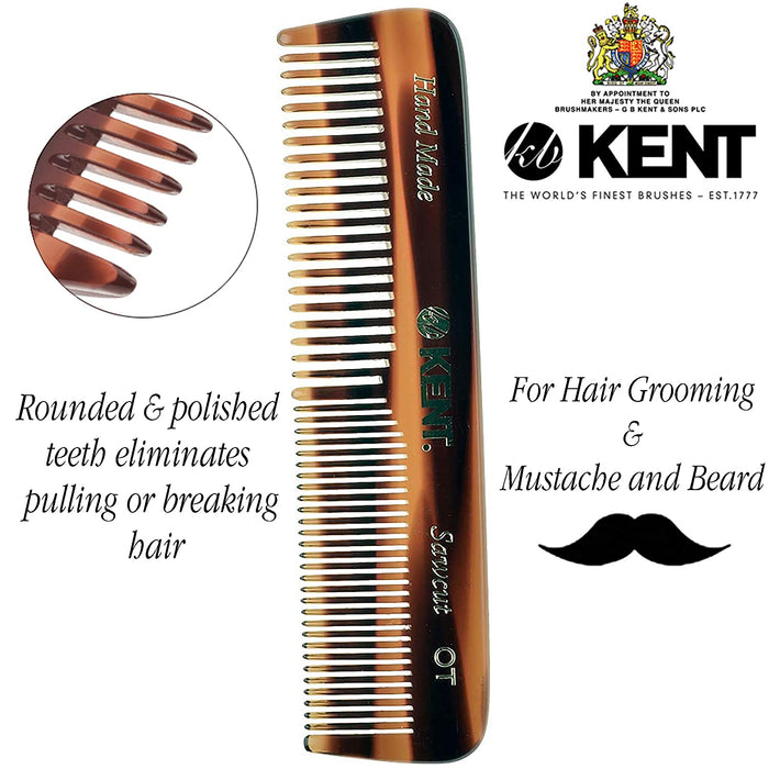 K-NU19 Kent Comb, Coarse/Fine Tooth With Leather Case & Metal File (110mm/4.3in)