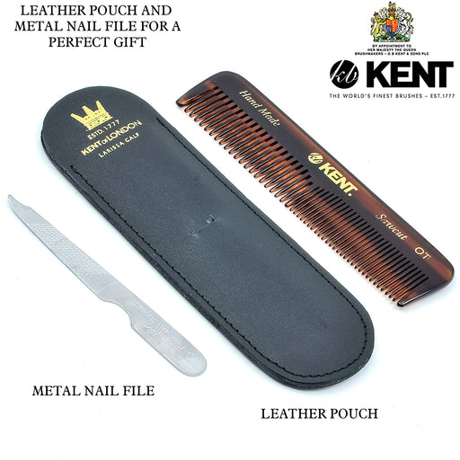 K-NU19 Peigne Kent, dents grossières/fines avec étui en cuir et lime en métal (110 mm/4,3 pouces)
