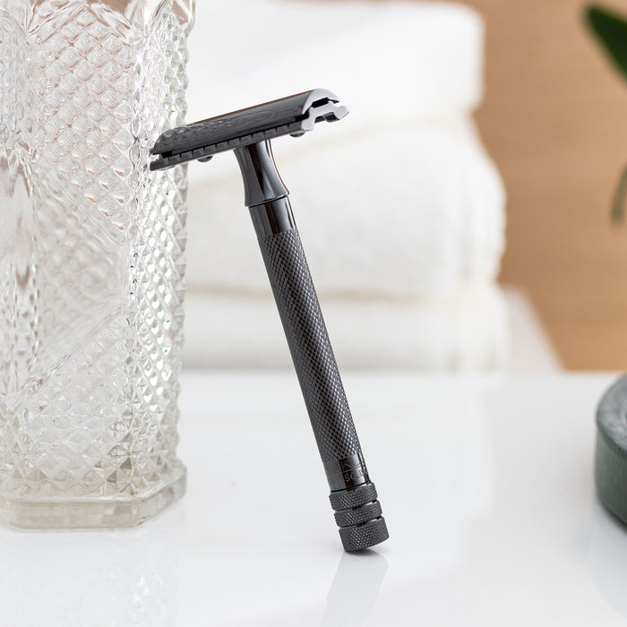 Merkur 23C Double Edge Safety Razor, Straight Cut, Extra Long Handle, Black PVD Coated