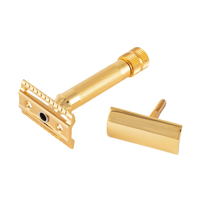Merkur Double Edge Safety Razor, Straight Cut, Extra Thick Handle, Gold-Plated