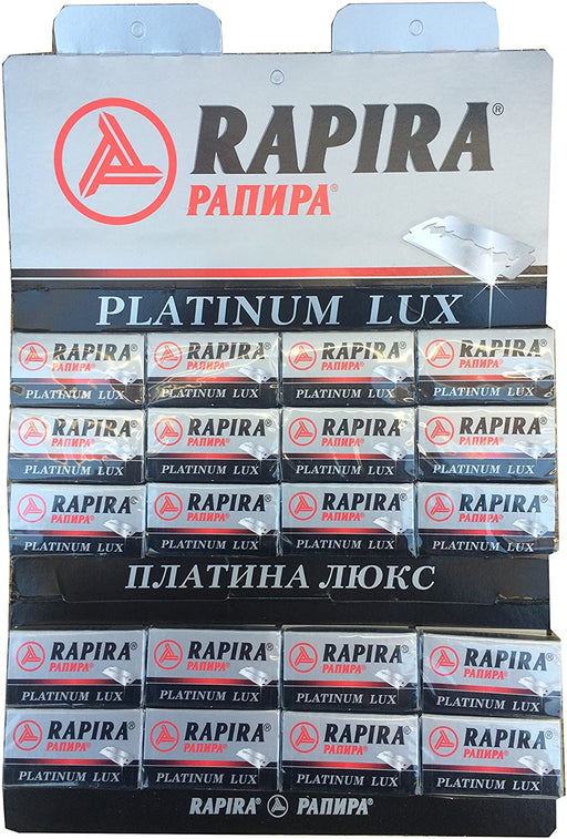 (Discontinué) Lames de rasoir de sécurité Rapira Double Edge Platinum Lux, paquet de 20. (5 lames par paquet)
