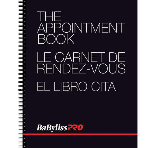 BabylissPro Appointment book with 4 columns, 24 cm x 31.5 cm, 50 double-sided pages.