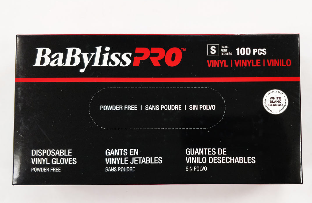 Gants en vinyle SANS POUDRE BabylissPro, petit. 100 gants/boîte.