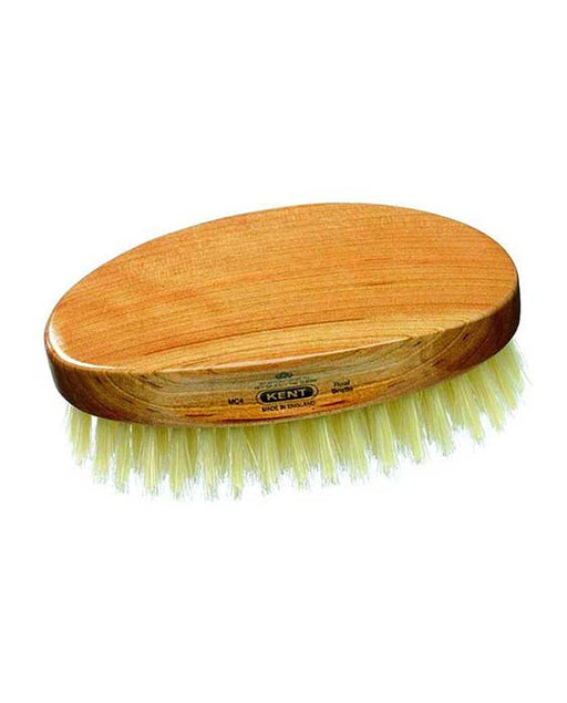 Kent Military Brush, Oval, Cherrywood, Travel Size, Pure White Bristle Hairbrush