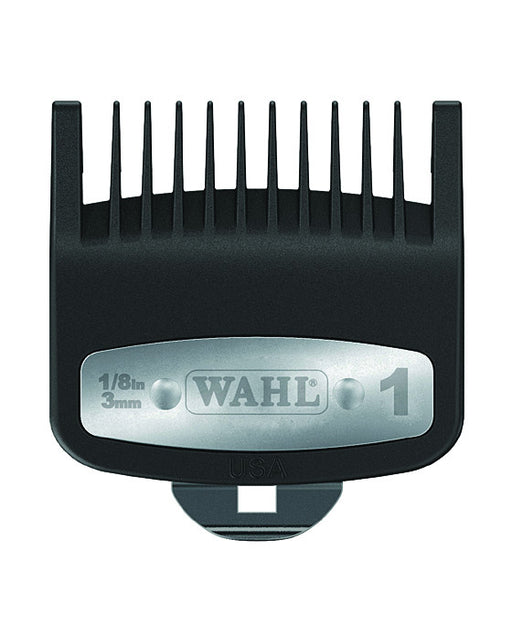 Every professional using Wahl electric razors requires the Individual Premium Guide Comb.   Essential for facilitating hair and facial hair maintenance, this #1 Level metal clipped comb eases cutting with each stride, manufactured with ballpoint tips and mineral filled plastic to provide smoothness in performance and contact.  Compatible exclusively with Wahl electric razors. 