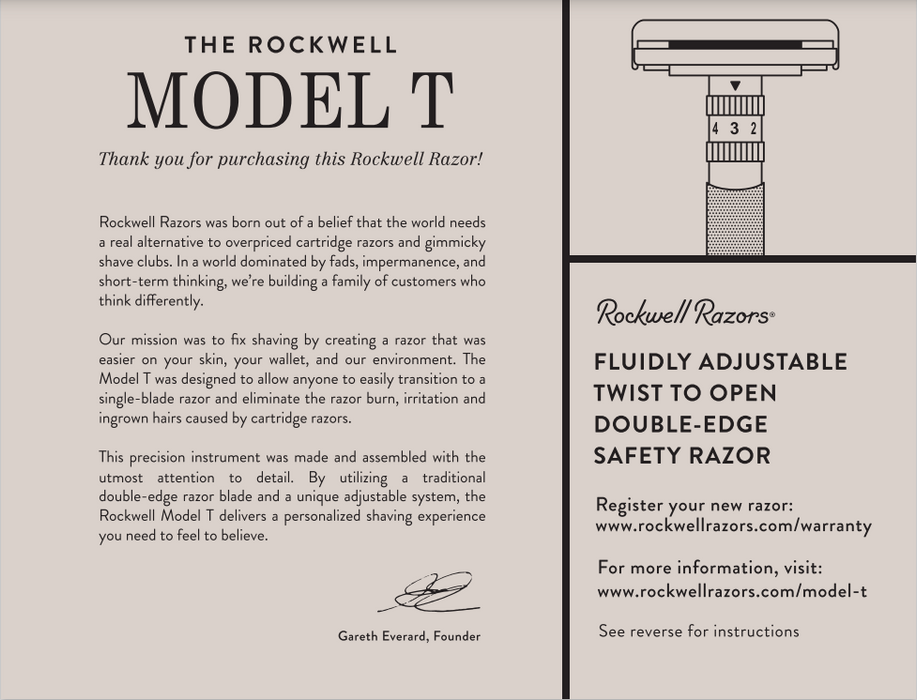 Rockwell Razors Modèle T2 Rasoir à Double Tranchant Or Rose